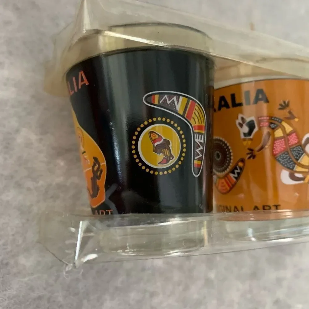 Set of 5 Australia Aboriginal Art Shot Glasses *New*